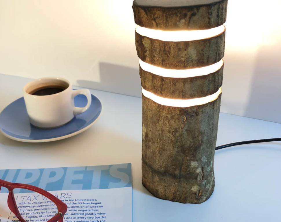 Real wood log used to create a unique table lamp