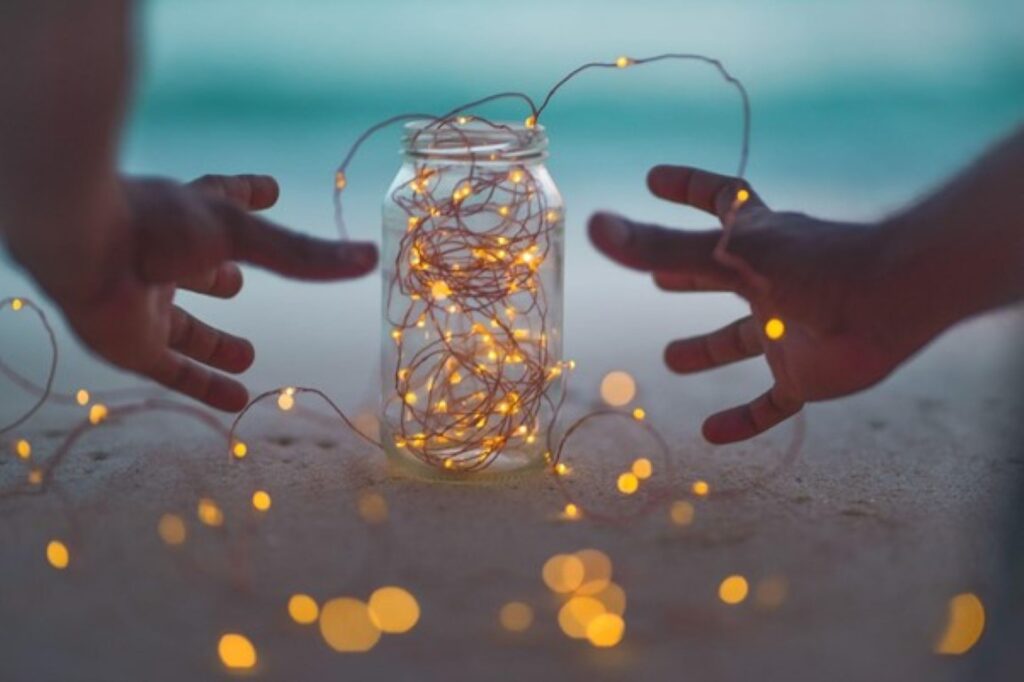 Upcycled LEDs in a glass jar