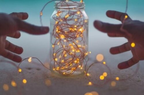 Upcycled lighting - simply LED lightstrip in a glass jar